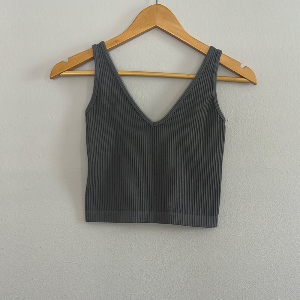 Ribbed Grey V-Neck Crop Top